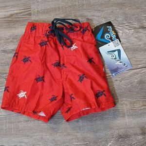 Kanu surf boys red swim trunks with turtles Sz 2T NWT